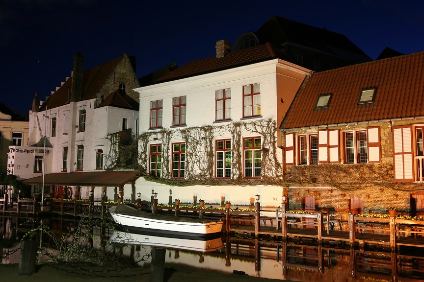 Bruges by night houses