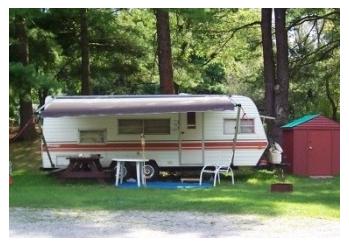Trailer camping in Springwater Conservation Area, Orwell, Ontario