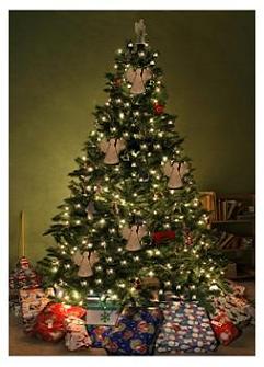Canadian Christmas Tree with lights and decorations and gifts
